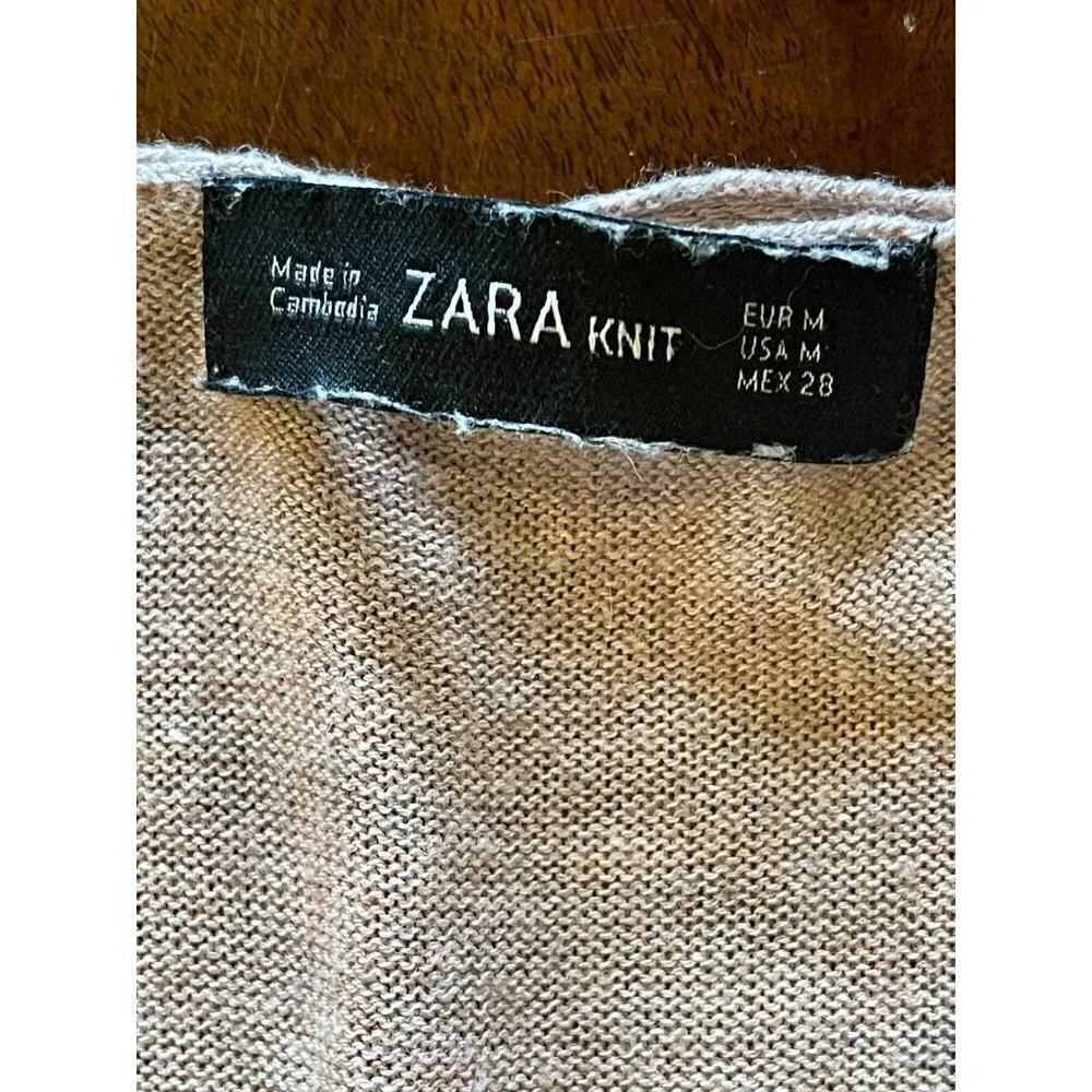 Zara Knit Brown‎ Taupe V Neck Lightweight Hi Low Hem Pullover Sweater Size M
